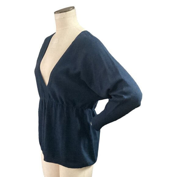 Ann Taylor LOFT V-Neck Merino Wool-Acrylic-Cashmere Sweater Knit Top M Blue 184M - Picture 6 of 9